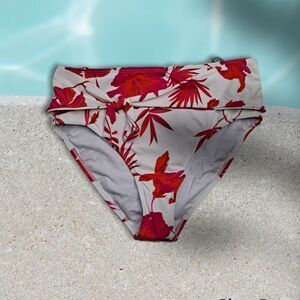 mynah for J.C. Penney Tropical Print High Waisted Bottom with Sash Pink White Me